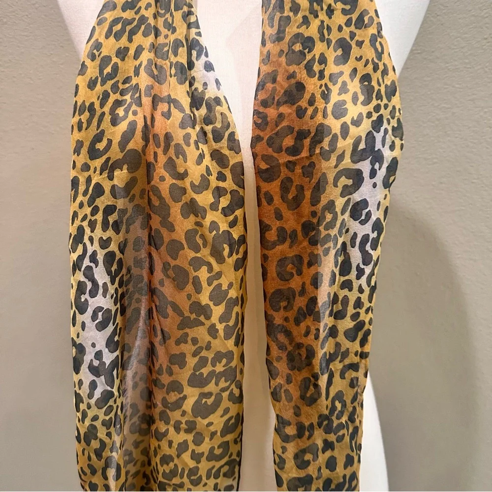 Leopard Print Scarf Vintage Thin Long Bag Charm wrap Faux Silk